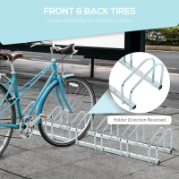 HOMCOM 6-Bike Bicycle Floor Parking Rack Cycling Storage Stand Ground Mount Garage Organizer for Indoor and Outdoor Use Silver(m-8)