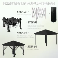 Outsunny 11' x 11' Pop Up Gazebo, Instant Canopy Tent with Solar LED Light, Remote Control, Netting and Carrying Bag for Backyard Garden Patio, Black(m-5)