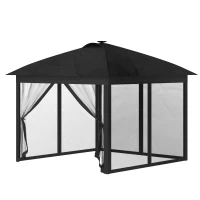 Outsunny 11' x 11' Pop Up Gazebo, Instant Canopy Tent with Solar LED Light, Remote Control, Netting and Carrying Bag for Backyard Garden Patio, Black(m-1)