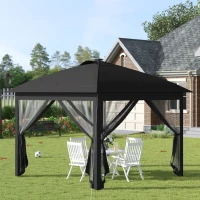 Outsunny 11' x 11' Pop Up Gazebo, Instant Canopy Tent with Solar LED Light, Remote Control, Netting and Carrying Bag for Backyard Garden Patio, Black(m-2)