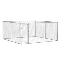 PawHut Outdoor Dog Kennel, Galvanized Chain Link Fence Heavy Duty Pet Run House, Chicken Coop with Secure Lock Mesh Sidewalls for Backyard Garden, Silver(m-1)