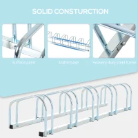 HOMCOM 6-Bike Bicycle Floor Parking Rack Cycling Storage Stand Ground Mount Garage Organizer for Indoor and Outdoor Use Silver(m-6)