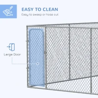 PawHut Outdoor Dog Kennel, Galvanized Chain Link Fence Heavy Duty Pet Run House, Chicken Coop with Secure Lock Mesh Sidewalls for Backyard Garden, Silver(m-5)