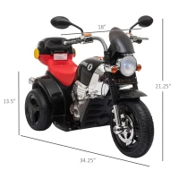 Aosom 6V Kids Motorcycle Dirt Bike Electric Battery-Powered Ride-On Toy Off-road Street Bike with Music & Horn Buttons, Stable 3-Wheel Design, & Rear Storage Space, Black(m-3)