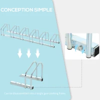 HOMCOM 6-Bike Bicycle Floor Parking Rack Cycling Storage Stand Ground Mount Garage Organizer for Indoor and Outdoor Use Silver(m-5)