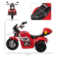 Aosom 6V Kids Motorcycle Dirt Bike Electric Battery-Powered Ride-On Toy Off-road Street Bike with Music & Horn Buttons, Stable 3-Wheel Design, & Rear Storage Space, Red(m-3)