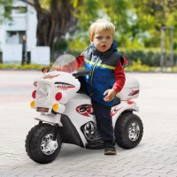 Aosom 6V Kids Motorcycle Dirt Bike Electric Battery-Powered Ride-On Toy Off-road Street Bike with Music & Horn Buttons, Stable 3-Wheel Design, & Rear Storage Space, White(m-14)