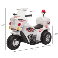 Aosom 6V Kids Motorcycle Dirt Bike Electric Battery-Powered Ride-On Toy Off-road Street Bike with Music & Horn Buttons, Stable 3-Wheel Design, & Rear Storage Space, White(m-3)