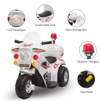 Aosom 6V Kids Motorcycle Dirt Bike Electric Battery-Powered Ride-On Toy Off-road Street Bike with Music & Horn Buttons, Stable 3-Wheel Design, & Rear Storage Space, White(m-5)