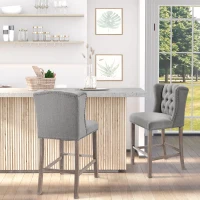 HOMCOM Counter Height Bar Stools Set of 2, Upholstered 26.75" Seat Height Barstools, Light Gray(m-11)