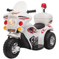 Aosom 6V Kids Motorcycle Dirt Bike Electric Battery-Powered Ride-On Toy Off-road Street Bike with Music & Horn Buttons, Stable 3-Wheel Design, & Rear Storage Space, White(m-1)