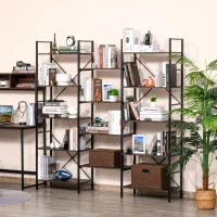 HOMCOM 5-Tier Industrial Bookcase with Open Storage, Bookshelf Display Rack with Metal Frame for Home Office, 70.75''L x 12.5''W x 70''H, Walnut(m-9)