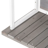 PawHut Outdoor Dog House Cabin Style, Wooden Raised Pet Kennel with Asphalt Roof, Front Door, Side Windows, Deck for Medium/Large Dogs, 53 Lbs., Grey(m-10)