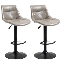 HOMCOM Adjustable Bar Stools Set of 2, Modern Kitchen Stools, 360 Degree Swivel Bar Height Chairs in PU Leather with Footrest, Grey(m-2)