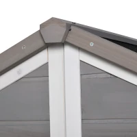 PawHut Outdoor Dog House Cabin Style, Wooden Raised Pet Kennel with Asphalt Roof, Front Door, Side Windows, Deck for Medium/Large Dogs, 53 Lbs., Grey(m-9)