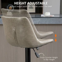 HOMCOM Adjustable Bar Stools Set of 2, Modern Kitchen Stools, 360 Degree Swivel Bar Height Chairs in PU Leather with Footrest, Grey(m-4)