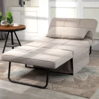 HOMCOM 4-In-1 Design Convertible Sofa Tea Table Lounge Chair Single Bed with 5-Level Adjustable Backrest, Footstool and Metal Frame for Living Room Bedroom, Light Brown(m-8)