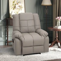 HOMCOM Overstaffed Vibration Massage Recliner Chair for Living Room, Modern Reclining Chair PU Leather Single Sofa Home Theater Seating with Footrest, Gray(m-2)