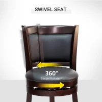 HOMCOM Classic Bar Stool Swivel Barstool with PU Leather Upholstered Mid-Back and Footrest, 30.25 Inch Seat Height, Black(m-4)