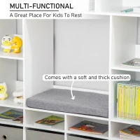 HOMCOM Kids Cube Storage Shelves with Bins and Large Storage for Kids Bedroom, Multiple Storage Units for Big Capacity Kids Shelf with Seat Featuring Thick Cushioning, White(m-5)