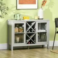 HOMCOM Sideboard Buffet Cabinet with Removable Wine Rack, Tempered Glass Door and Adjustable Shelves, Coffee Bar Cabinet for Living Room, Kitchen, Entryway, Gray(m-9)