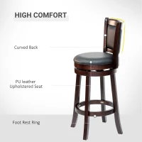 HOMCOM Classic Bar Stool Swivel Barstool with PU Leather Upholstered Mid-Back and Footrest, 30.25 Inch Seat Height, Black(m-5)