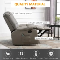 HOMCOM Overstaffed Vibration Massage Recliner Chair for Living Room, Modern Reclining Chair PU Leather Single Sofa Home Theater Seating with Footrest, Gray(m-6)