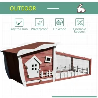 PawHut Wood Rabbit Hutch Backyard Bunny Cage Small Animal House habitat w/ Ramp and Outdoor Run(m-6)
