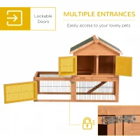 PawHut Wood Rabbit Hutch Bunny Small Animal House w/ Outdoor Run Portable Backyard Wooden with Outdoor Run(m-5)