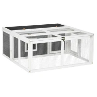 PawHut Wooden Rabbit Hutch Small Animal Cage Pet Run Indoor Outdoor with Openable Roof and Water-repellent Paint, Grey(m-2)