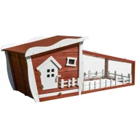 PawHut Wood Rabbit Hutch Backyard Bunny Cage Small Animal House habitat w/ Ramp and Outdoor Run(m-2)