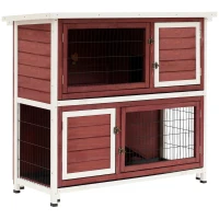 PawHut 48" 2 Story Wooden Rabbit Hutch Elevated Bunny Cage Small Animal Home Habitat  w/ Ramp, 2 Slide Out Tray, Openable Roof, Multiple doors(m-2)