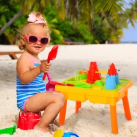 Qaba 23PCs Kids Sand and Water Table Beach Play Toddler Activity Sandbox Summer Beach Toy sets with Castle Shape Molds Lid Accessories Multicolor(m-10)