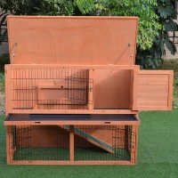 PawHut 48x20x36Inch Wooden Rabbit Hutch Backyard Bunny Cage Small Animal House w/ Outdoor Run, Red(m-8)
