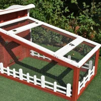 PawHut Wood Rabbit Hutch Backyard Bunny Cage Small Animal House habitat w/ Ramp and Outdoor Run(m-8)