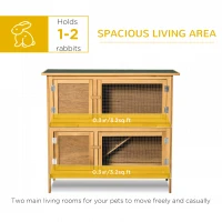 PawHut Solid Wood Rabbit/Bunny Hutch with 2 Large Main Rooms, Protection from UV Rays and Water, and Firm Cage, Yellow(m-5)