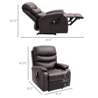 HOMCOM Manual Massage Recliner Chair Padding Single Sofa with Heat and Remote Control, 8 Massaging Points, Storage Pockets, PU Leather, - Brown(m-3)