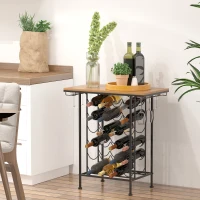 HOMCOM 24-Bottle Industrial Modern Wine Rack Table, Freestanding 6 Tier Wine Bottle Organizer with Glass Stemware Holder , Natural / Black(m-8)