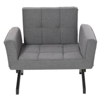 HOMCOM Convertible Accent Chair Single Sofa with Upholstered Fabric Cushion and Steel Legs for Compact Living Room, Grey(m-10)