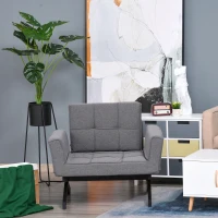 HOMCOM Convertible Accent Chair Single Sofa with Upholstered Fabric Cushion and Steel Legs for Compact Living Room, Grey(m-7)