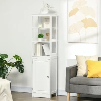 kleankin Tall Bathroom Storage Cabinet, Freestanding Linen Tower with 3-Tier Open Shelf and Door, Slim Floor Organizer, White(m-8)