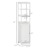 kleankin Tall Bathroom Storage Cabinet, Freestanding Linen Tower with 3-Tier Open Shelf and Door, Slim Floor Organizer, White(m-3)