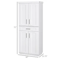 HOMCOM Modern Kitchen Pantry Freestanding Cabinet Cupboard with Doors and Drawer, Adjustable Shelving, White(m-3)