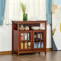 HOMCOM Kitchen Sideboard, Storage Buffet Cabinet with Open Shelf, Glass Door Cabinet and Adjustable Shelf for Living Room, Cherry(m-2)