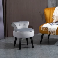 HOMCOM Modern Foot stool Ottoman, Small Leisure Chair Upholstered, Button Tufted Armless Club Chair Wingback Chair with Low Back, Velvet Style Fabric and Stable Fir Legs, Grey(m-9)