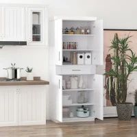 HOMCOM Modern Kitchen Pantry Freestanding Cabinet Cupboard with Doors and Drawer, Adjustable Shelving, White(m-12)