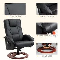 HOMCOM Massage Recliner Chair with Ottoman, Electric Faux Leather Recliner with 10 Vibration Points, Swivel Reclining Chair with Remote Control, Wood Base and Side Pocket, Black(m-7)