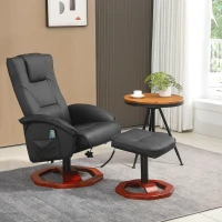 HOMCOM Massage Recliner Chair with Ottoman, Electric Faux Leather Recliner with 10 Vibration Points, Swivel Reclining Chair with Remote Control, Wood Base and Side Pocket, Black(m-2)
