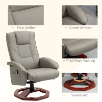 HOMCOM Massage Recliner Chair with Ottoman, Electric Faux Leather Recliner with 10 Vibration Points, Swivel Reclining Chair with Remote Control, Wood Base and Side Pocket, Grey(m-7)