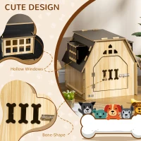 PawHut Cottage Design Small Dog House Indoor with Roomy Interior, Cute Wooden Pet Homee with Windows, Lockable Door with Bone Shape, for Small Sized Dog, Oak(m-4)